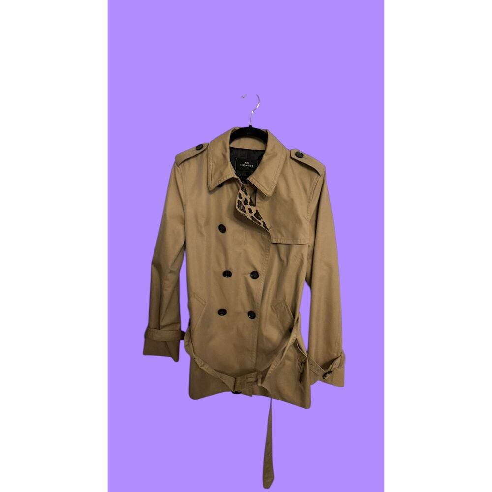 Coach Women's Trench Coat Size Large Leopard Print - Picture 2 of 7